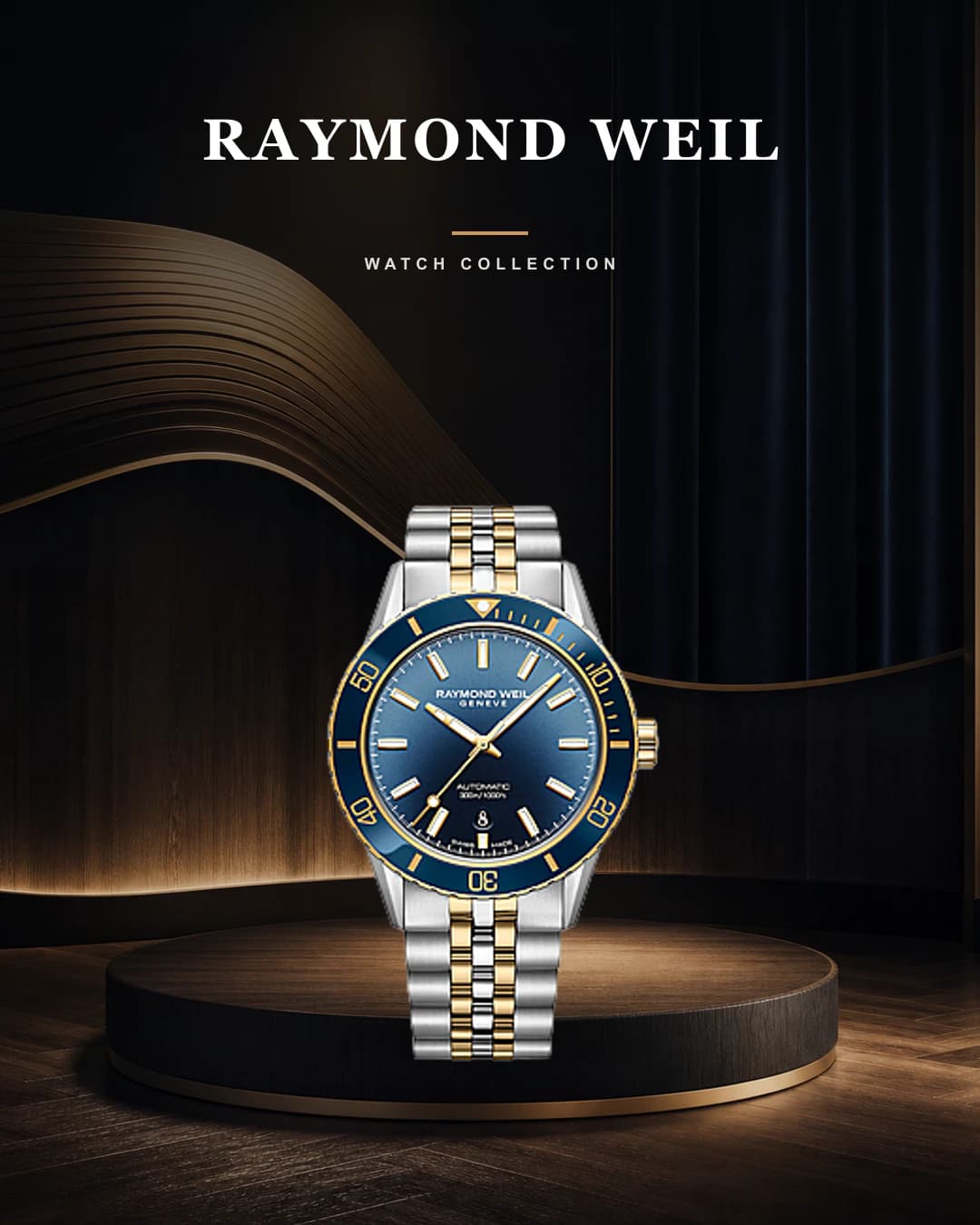 תקריב לוח של שעון Raymond Weil Freelancer