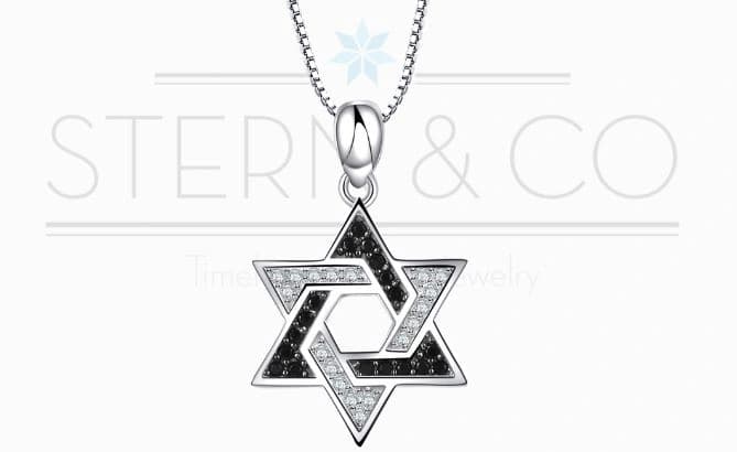 תליון כסף 925 מגן דוד בשחור ולבן 13534