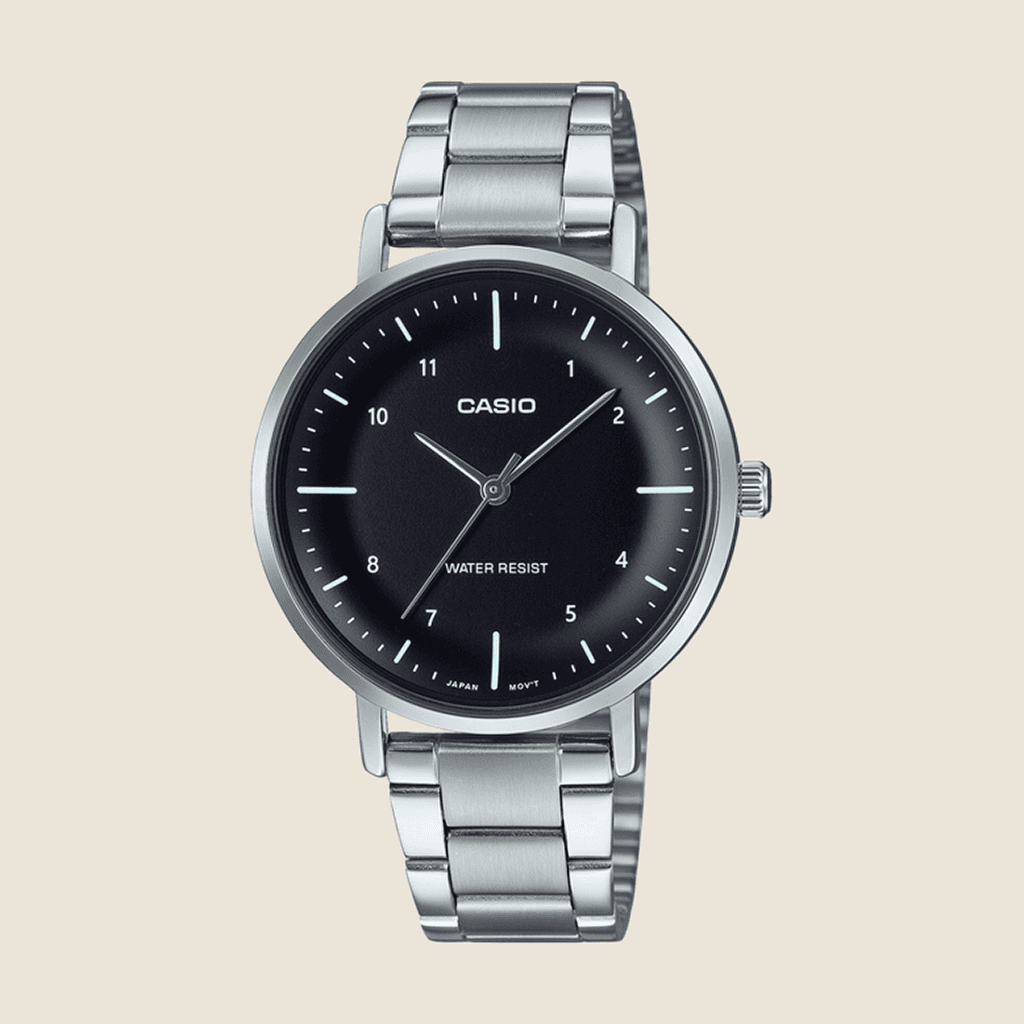 שעון Casio LTP-VT03D-1B לנשים — לוח שחור קמור, מינימליסטי | Dialoria