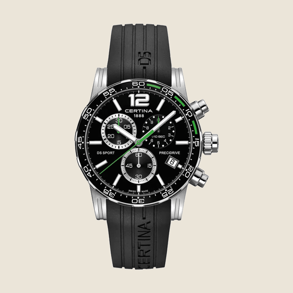 שעון Certina DS Sport Chronograph C027.417.17.057.01 לגברים — Precidrive, רצועת סיליקון, 100m | Dialoria