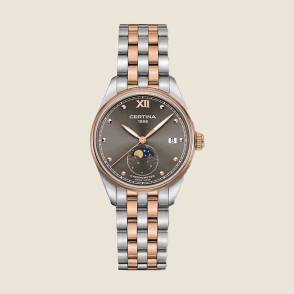 שעון Certina DS-8 Moon Phase Lady C033.257.22.088.00 לנשים — COSC Precidrive, פאזת ירח, Rose Gold | Dialoria