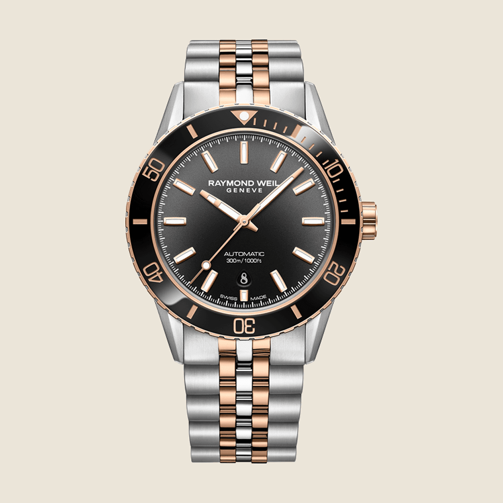 שעון Raymond Weil Freelancer Diver 2775-S51-20051 לגברים — אוטומטי RW4200, 300m, לוח שחור | Dialoria