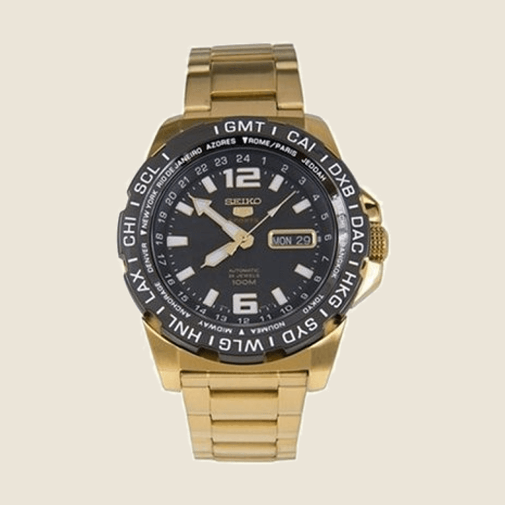 שעון Seiko 5 Sports SRP690J1 לגברים — אוטומטי, זהב, לוח שחור | Dialoria