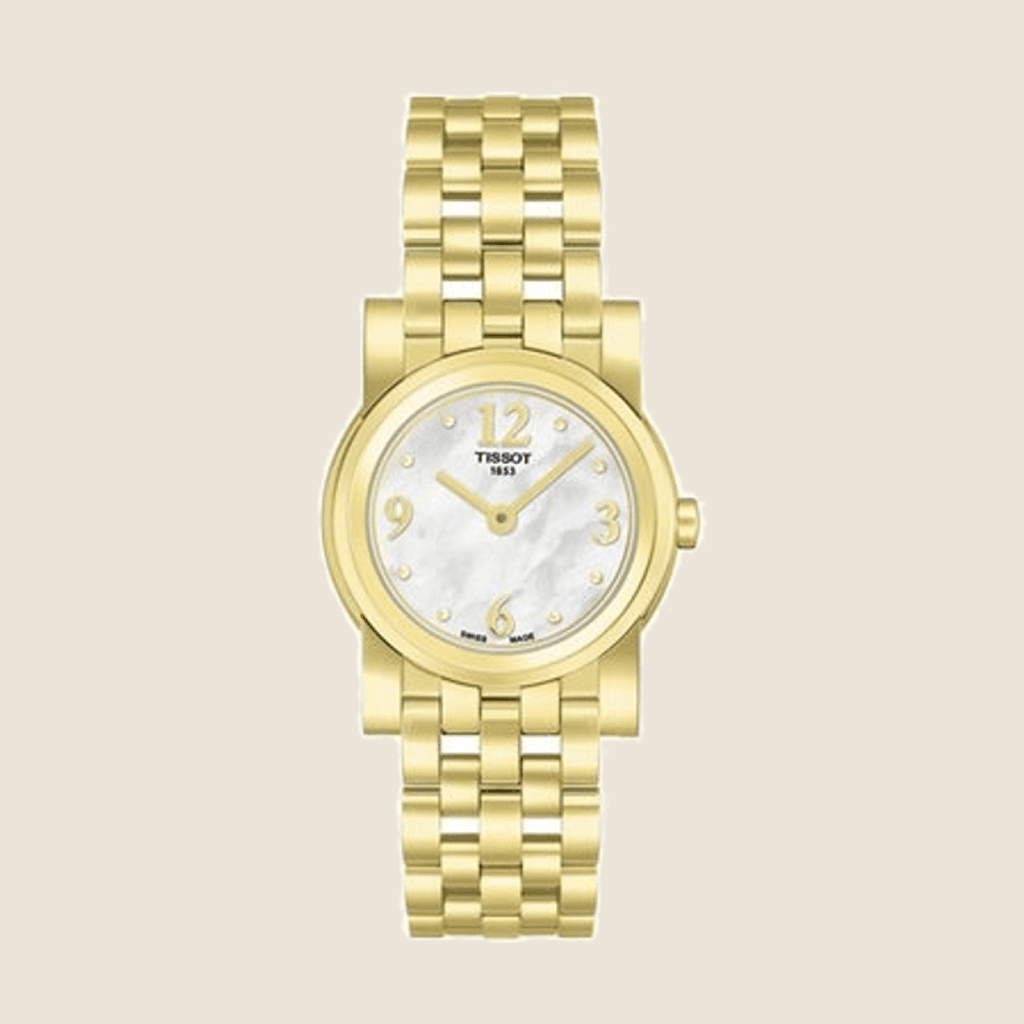 שעון Tissot T-Classic Classi-T T030.009.33.117.01 לנשים — קוורץ, זהב PVD, לוח פנינה | Dialoria
