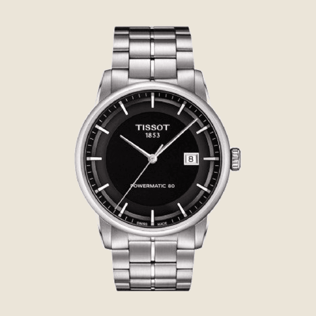 שעון Tissot T-Classic Luxury Powermatic 80 T086.407.11.051.00 לגברים — אוטומטי, 80h, לוח שחור | Dialoria