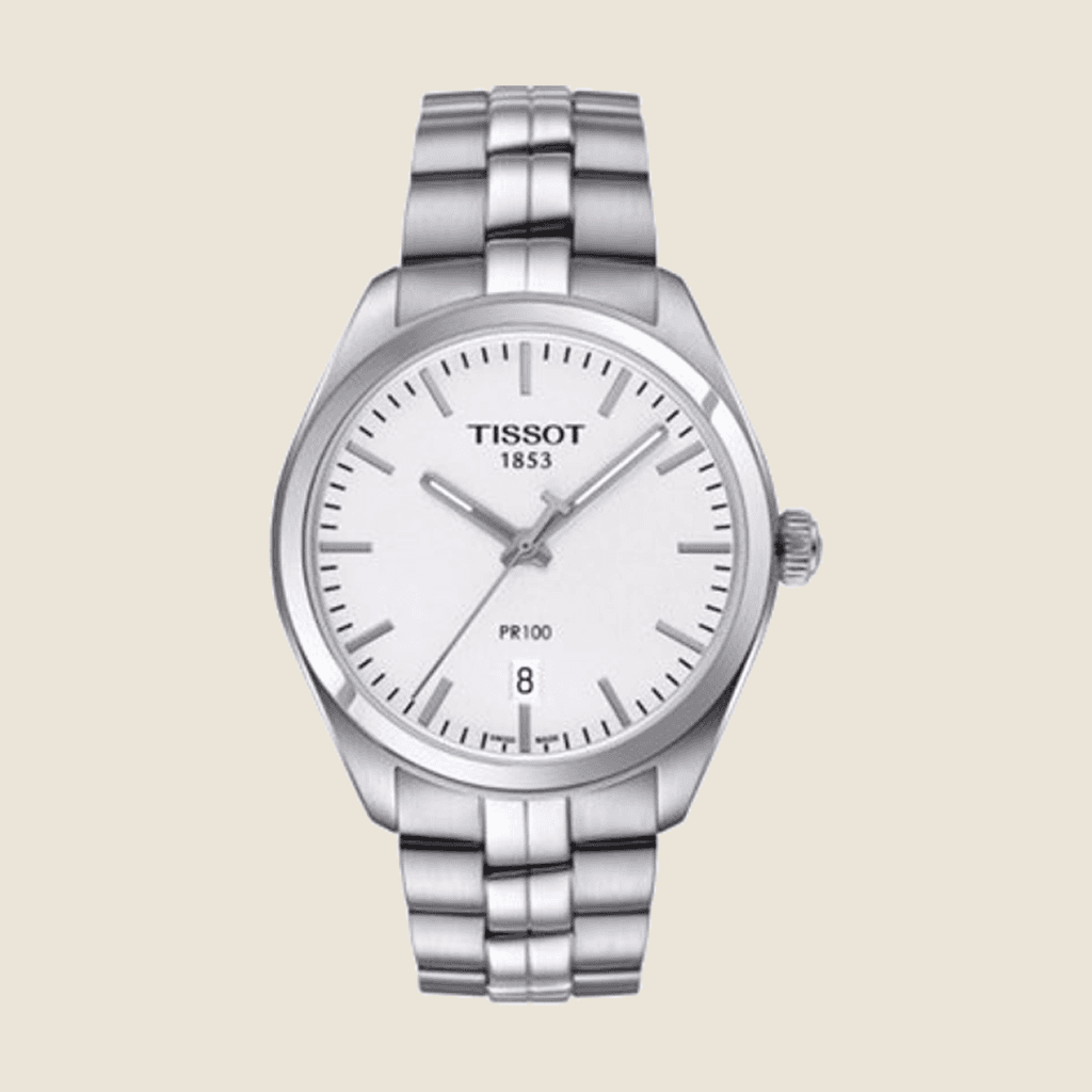 שעון Tissot PR 100 T101.410.11.031.00 לגברים — קוורץ, ספיר, לוח כסף, פלדה | Dialoria