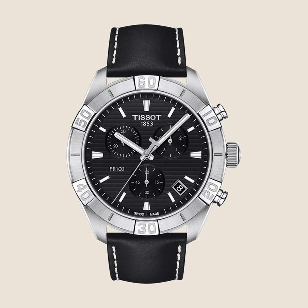 שעון Tissot PR 100 Sport Chrono T101.617.16.051.00 לגברים — כרונוגרף 44mm, עור שחור, 100m | Dialoria