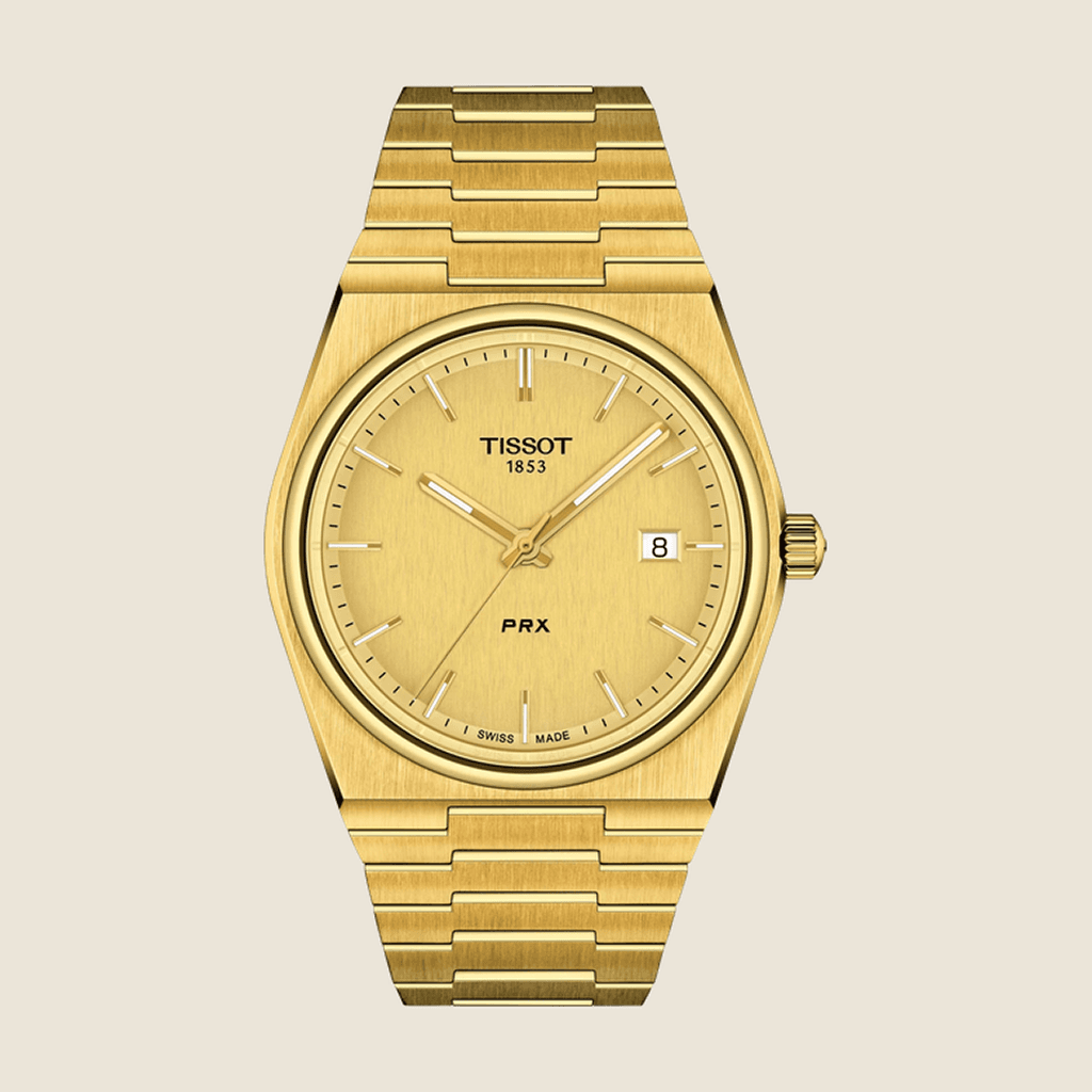 שעון Tissot PRX T137.410.33.021.00 לגברים — ציפוי זהב PVD, לוח שמפניה, ספיר 100m | Dialoria