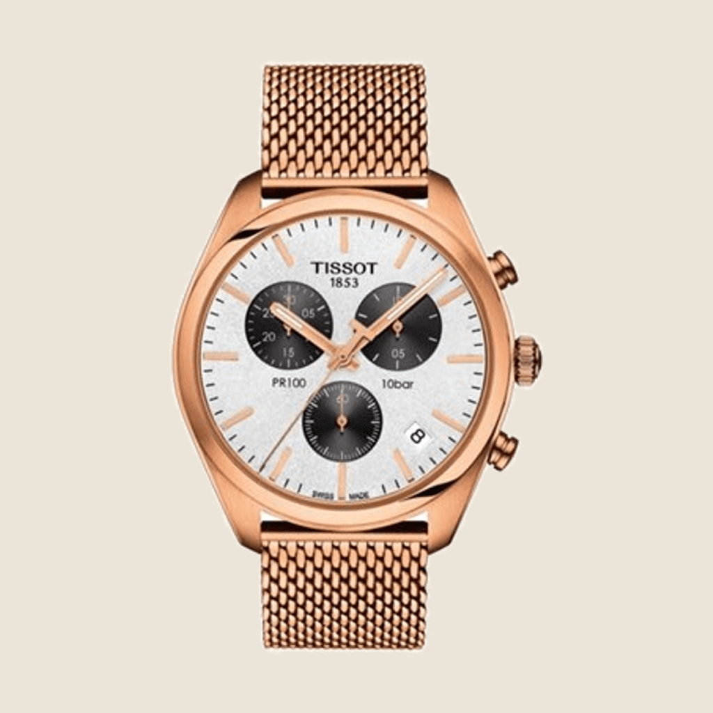 שעון Tissot PR 100 T101.417.33.031.01 לגברים — כרונוגרף, רוזגולד, Sapphire | Dialoria