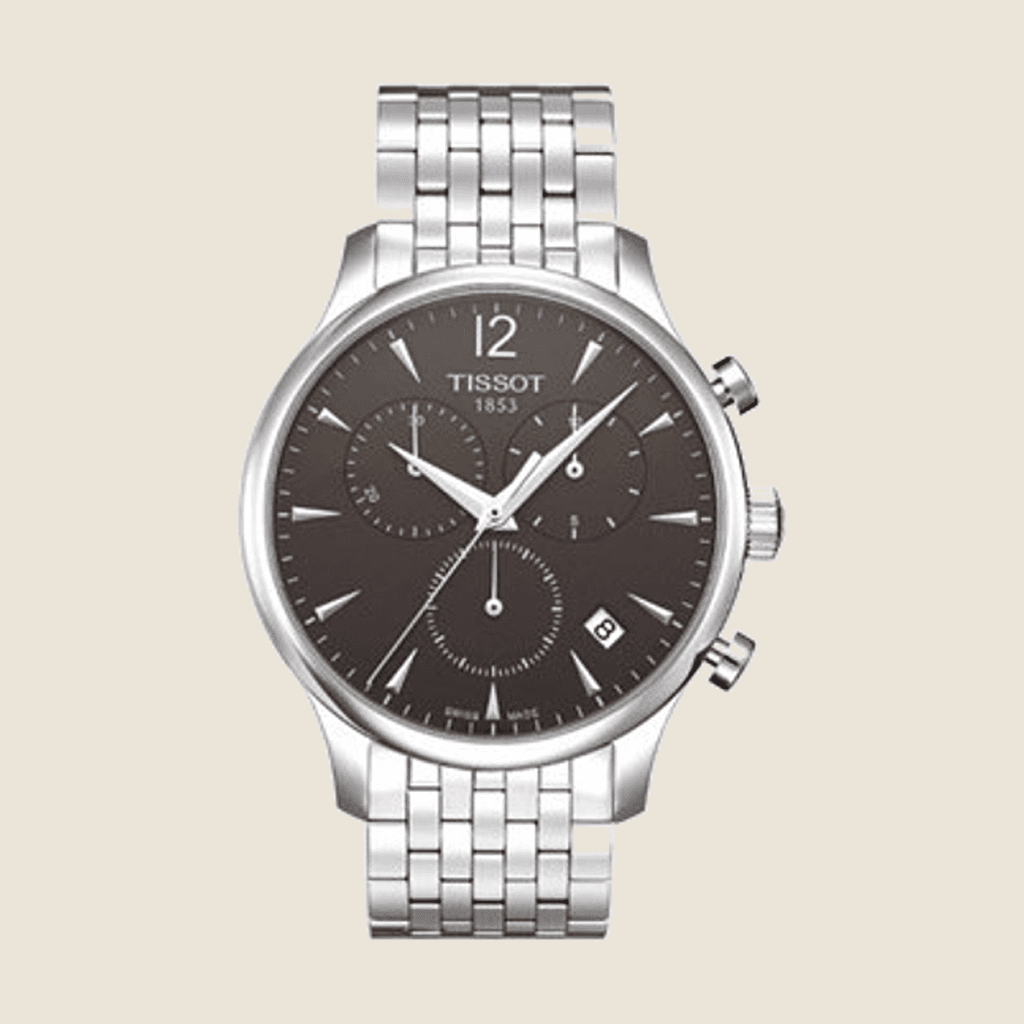 שעון Tissot Tradition Chronograph T063.617.11.067.00 לגברים — כרונוגרף קוורץ, לוח אפור, פלדה | Dialoria