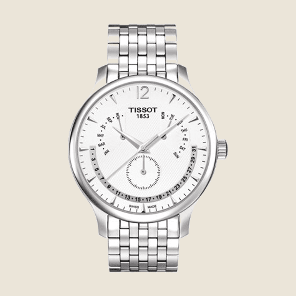 שעון Tissot Tradition Perpetual Calendar T063.637.11.037.00 לגברים — לוח לבן, לוח נצחי קוורץ | Dialoria
