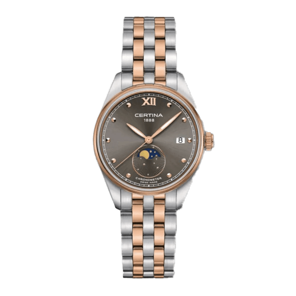 שעון Certina DS-8 Moon Phase Lady C033.257.22.088.00 לנשים — COSC Precidrive, פאזת ירח, Rose Gold | Dialoria