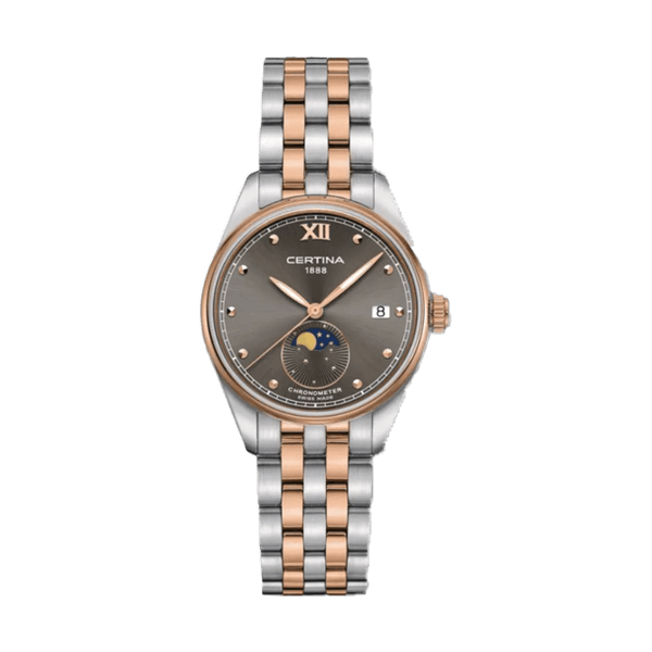 שעון Certina DS-8 Moon Phase Lady C033.257.22.088.00 לנשים — COSC Precidrive, פאזת ירח, Rose Gold | Dialoria