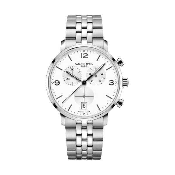שעון Certina DS Caimano Chronograph C035.417.11.037.00 — קוורץ, לוח כסוף, צמיד פלדה | Dialoria